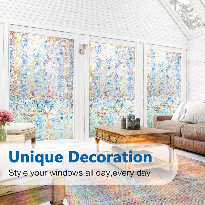 typumpkin Window Privacy Film, Rainbow Clings, 3D DecorativeVinyl, Stained Glass Decals, Static Cling Window Sticker Removable Non-Adhesive UV Blocking (17.5" x 78.7") - Image 4